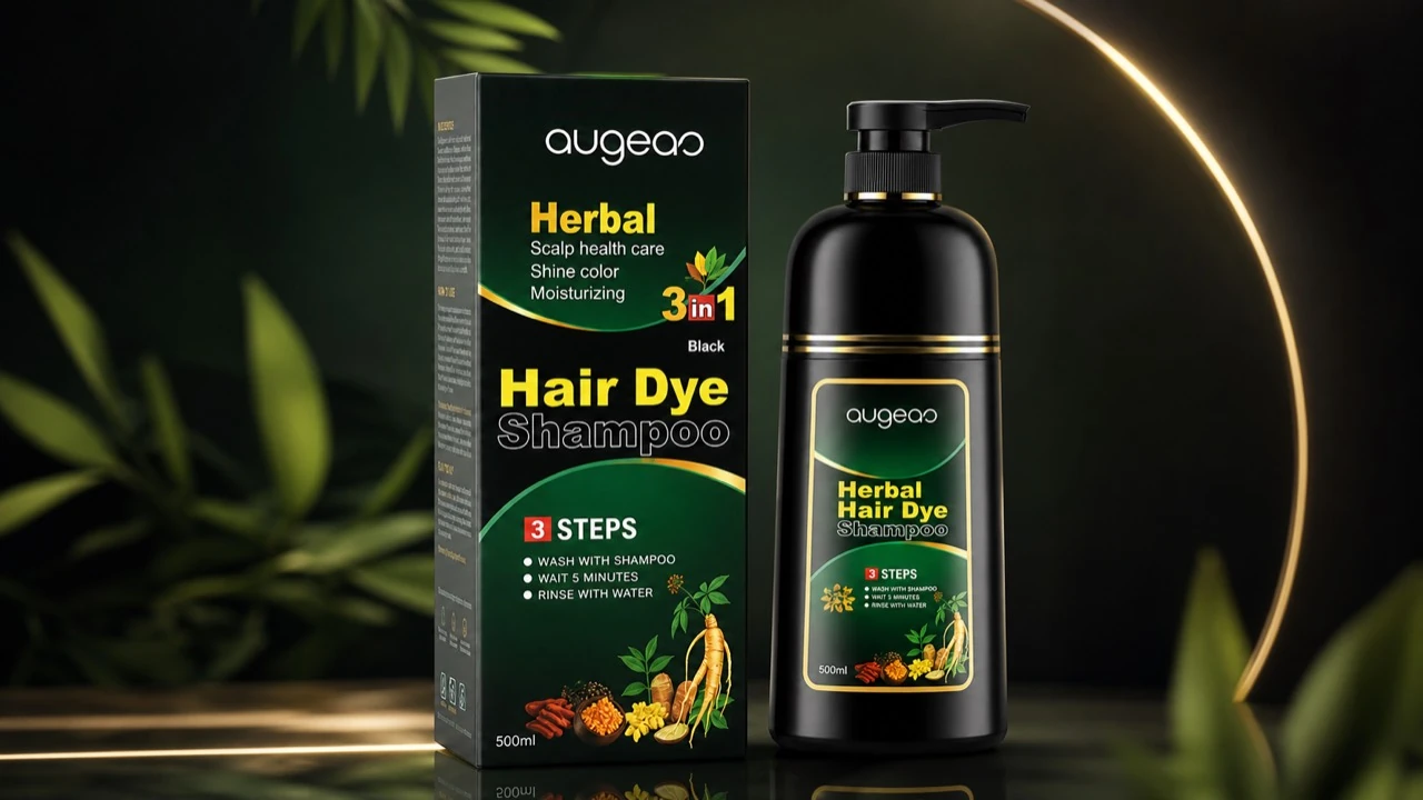 AUGEAS 500ml herbal hair dye shampoo shade universe with real bottle and box package reference